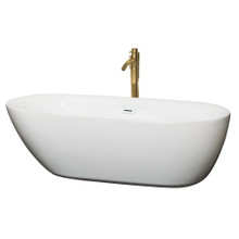Wyndham  WCOBT100071SWATPGD Melissa 71 Inch Freestanding Bathtub in White with Shiny White Trim and Floor Mounted Faucet in Brushed Gold