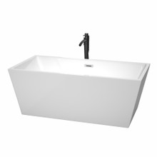 Wyndham  WCBTK151463PCATPBK Sara 63 Inch Freestanding Bathtub in White with Polished Chrome Trim and Floor Mounted Faucet in Matte Black