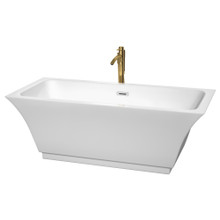 Wyndham  WCBTK151967PCATPGD Galina 67 Inch Freestanding Bathtub in White with Polished Chrome Trim and Floor Mounted Faucet in Brushed Gold