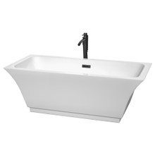 Wyndham  WCBTK151967MBATPBK Galina 67 Inch Freestanding Bathtub in White with Floor Mounted Faucet, Drain and Overflow Trim in Matte Black