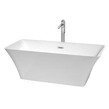 Wyndham  WCBTK150467ATP11PC Tiffany 67 Inch Freestanding Bathtub in White with Floor Mounted Faucet, Drain and Overflow Trim in Polished Chrome