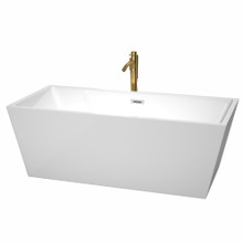 Wyndham  WCBTK151467PCATPGD Sara 67 Inch Freestanding Bathtub in White with Polished Chrome Trim and Floor Mounted Faucet in Brushed Gold