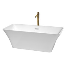 Wyndham  WCBTK150467PCATPGD Tiffany 67 Inch Freestanding Bathtub in White with Polished Chrome Trim and Floor Mounted Faucet in Brushed Gold
