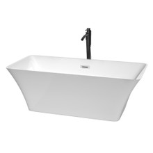 Wyndham  WCBTK150467PCATPBK Tiffany 67 Inch Freestanding Bathtub in White with Polished Chrome Trim and Floor Mounted Faucet in Matte Black