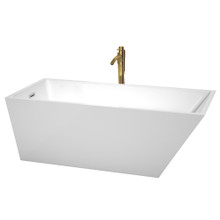 Wyndham  WCBTK150167PCATPGD Hannah 67 Inch Freestanding Bathtub in White with Polished Chrome Trim and Floor Mounted Faucet in Brushed Gold