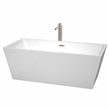 Wyndham  WCBTK151467ATP11BN Sara 67 Inch Freestanding Bathtub in White with Floor Mounted Faucet, Drain and Overflow Trim in Brushed Nickel