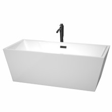 Wyndham  WCBTK151467MBATPBK Sara 67 Inch Freestanding Bathtub in White with Floor Mounted Faucet, Drain and Overflow Trim in Matte Black