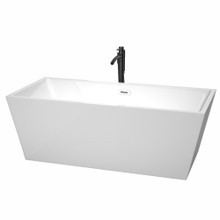 Wyndham  WCBTK151467SWATPBK Sara 67 Inch Freestanding Bathtub in White with Shiny White Trim and Floor Mounted Faucet in Matte Black