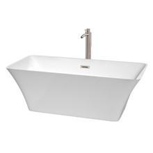 Wyndham  WCBTK150467ATP11BN Tiffany 67 Inch Freestanding Bathtub in White with Floor Mounted Faucet, Drain and Overflow Trim in Brushed Nickel