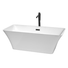 Wyndham  WCBTK150467MBATPBK Tiffany 67 Inch Freestanding Bathtub in White with Floor Mounted Faucet, Drain and Overflow Trim in Matte Black