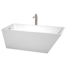 Wyndham  WCBTK150167ATP11BN Hannah 67 Inch Freestanding Bathtub in White with Floor Mounted Faucet, Drain and Overflow Trim in Brushed Nickel
