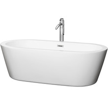Wyndham  WCOBT100371ATP11PC Mermaid 71 Inch Freestanding Bathtub in White with Floor Mounted Faucet, Drain and Overflow Trim in Polished Chrome