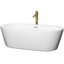 Wyndham  WCOBT100371PCATPGD Mermaid 71 Inch Freestanding Bathtub in White with Polished Chrome Trim and Floor Mounted Faucet in Brushed Gold