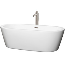 Wyndham  WCOBT100371ATP11BN Mermaid 71 Inch Freestanding Bathtub in White with Floor Mounted Faucet, Drain and Overflow Trim in Brushed Nickel