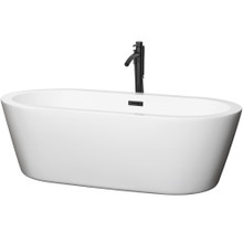 Wyndham  WCOBT100371MBATPBK Mermaid 71 Inch Freestanding Bathtub in White with Floor Mounted Faucet, Drain and Overflow Trim in Matte Black