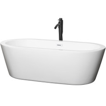 Wyndham  WCOBT100371SWATPBK Mermaid 71 Inch Freestanding Bathtub in White with Shiny White Trim and Floor Mounted Faucet in Matte Black