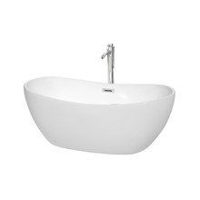 Wyndham  WCOBT101460ATP11PC Rebecca 60 Inch Freestanding Bathtub in White with Floor Mounted Faucet, Drain and Overflow Trim in Polished Chrome