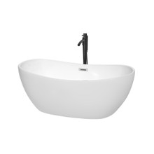 Wyndham  WCOBT101460PCATPBK Rebecca 60 Inch Freestanding Bathtub in White with Polished Chrome Trim and Floor Mounted Faucet in Matte Black