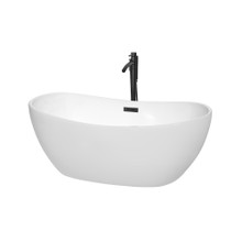 Wyndham  WCOBT101460MBATPBK Rebecca 60 Inch Freestanding Bathtub in White with Floor Mounted Faucet, Drain and Overflow Trim in Matte Black