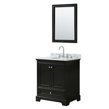 Wyndham  WCS202030SDECMUNOM24 Deborah 30 Inch Single Bathroom Vanity in Dark Espresso, White Carrara Marble Countertop, Undermount Oval Sink, and 24 Inch Mirror