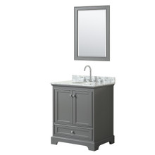 Wyndham  WCS202030SKGCMUNOM24 Deborah 30 Inch Single Bathroom Vanity in Dark Gray, White Carrara Marble Countertop, Undermount Oval Sink, and 24 Inch Mirror