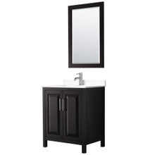 Wyndham  WCV252530SDEWCUNSM24 Daria 30 Inch Single Bathroom Vanity in Dark Espresso, White Cultured Marble Countertop, Undermount Square Sink, 24 Inch Mirror