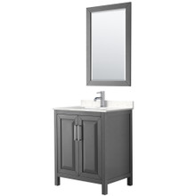 Wyndham  WCV252530SKGC2UNSM24 Daria 30 Inch Single Bathroom Vanity in Dark Gray, Light-Vein Carrara Cultured Marble Countertop, Undermount Square Sink, 24 Inch Mirror