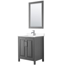 Wyndham  WCV252530SKGWCUNSM24 Daria 30 Inch Single Bathroom Vanity in Dark Gray, White Cultured Marble Countertop, Undermount Square Sink, 24 Inch Mirror
