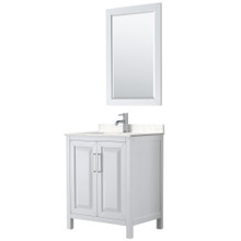 Wyndham  WCV252530SWHC2UNSM24 Daria 30 Inch Single Bathroom Vanity in White, Light-Vein Carrara Cultured Marble Countertop, Undermount Square Sink, 24 Inch Mirror
