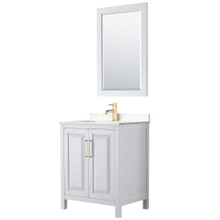 Wyndham  WCV252530SWGC2UNSM24 Daria 30 Inch Single Bathroom Vanity in White, Light-Vein Carrara Cultured Marble Countertop, Undermount Square Sink, 24 Inch Mirror, Brushed Gold Trim
