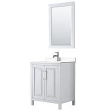 Wyndham  WCV252530SWHWCUNSM24 Daria 30 Inch Single Bathroom Vanity in White, White Cultured Marble Countertop, Undermount Square Sink, 24 Inch Mirror