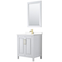 Wyndham  WCV252530SWGWCUNSM24 Daria 30 Inch Single Bathroom Vanity in White, White Cultured Marble Countertop, Undermount Square Sink, 24 Inch Mirror, Brushed Gold Trim