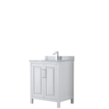 Wyndham  WCV252530SWHCMUNSMXX Daria 30 Inch Single Bathroom Vanity in White, White Carrara Marble Countertop, Undermount Square Sink, and No Mirror