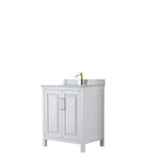 Wyndham  WCV252530SWGCMUNSMXX Daria 30 Inch Single Bathroom Vanity in White, White Carrara Marble Countertop, Undermount Square Sink, Brushed Gold Trim