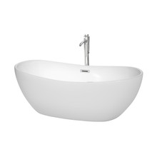 Wyndham  WCOBT101465ATP11PC Rebecca 65 Inch Freestanding Bathtub in White with Floor Mounted Faucet, Drain and Overflow Trim in Polished Chrome