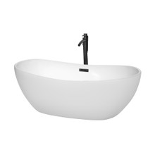Wyndham  WCOBT101465MBATPBK Rebecca 65 Inch Freestanding Bathtub in White with Floor Mounted Faucet, Drain and Overflow Trim in Matte Black