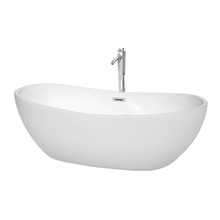 Wyndham  WCOBT101470ATP11PC Rebecca 70 Inch Freestanding Bathtub in White with Floor Mounted Faucet, Drain and Overflow Trim in Polished Chrome