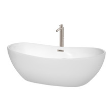 Wyndham  WCOBT101470ATP11BN Rebecca 70 Inch Freestanding Bathtub in White with Floor Mounted Faucet, Drain and Overflow Trim in Brushed Nickel
