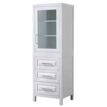 Wyndham  WCV2525LTWH Daria Linen Tower in White with Shelved Cabinet Storage and 3 Drawers