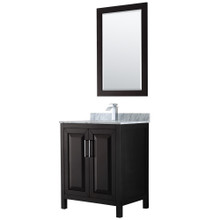 Wyndham  WCV252530SDECMUNSM24 Daria 30 Inch Single Bathroom Vanity in Dark Espresso, White Carrara Marble Countertop, Undermount Square Sink, and 24 Inch Mirror