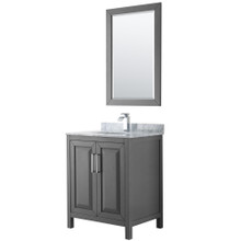 Wyndham  WCV252530SKGCMUNSM24 Daria 30 Inch Single Bathroom Vanity in Dark Gray, White Carrara Marble Countertop, Undermount Square Sink, and 24 Inch Mirror