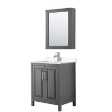 Wyndham  WCV252530SKGC2UNSMED Daria 30 Inch Single Bathroom Vanity in Dark Gray, Light-Vein Carrara Cultured Marble Countertop, Undermount Square Sink, Medicine Cabinet