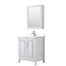 Wyndham  WCV252530SWHWCUNSMED Daria 30 Inch Single Bathroom Vanity in White, White Cultured Marble Countertop, Undermount Square Sink, Medicine Cabinet