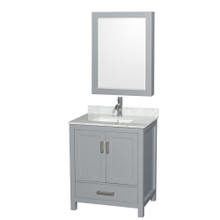 Wyndham  WCS141430SGYCMUNSMED Sheffield 30 Inch Single Bathroom Vanity in Gray, White Carrara Marble Countertop, Undermount Square Sink, and Medicine Cabinet