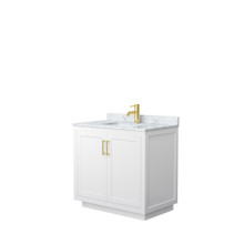Wyndham  WCF292936SWGCMUNSMXX Miranda 36 Inch Single Bathroom Vanity in White, White Carrara Marble Countertop, Undermount Square Sink, Brushed Gold Trim