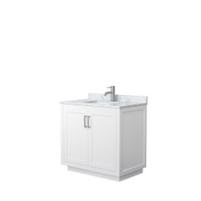 Wyndham  WCF292936SWHCMUNSMXX Miranda 36 Inch Single Bathroom Vanity in White, White Carrara Marble Countertop, Undermount Square Sink, Brushed Nickel Trim