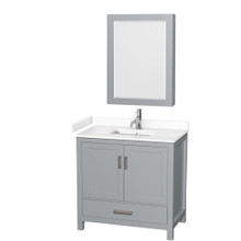 Wyndham  WCS141436SGYWCUNSMED Sheffield 36 Inch Single Bathroom Vanity in Gray, White Cultured Marble Countertop, Undermount Square Sink, Medicine Cabinet
