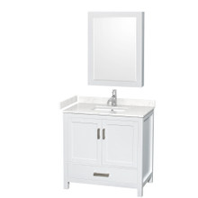 Wyndham  WCS141436SWHC2UNSMED Sheffield 36 Inch Single Bathroom Vanity in White, Carrara Cultured Marble Countertop, Undermount Square Sink, Medicine Cabinet