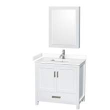 Wyndham  WCS141436SWHWCUNSMED Sheffield 36 Inch Single Bathroom Vanity in White, White Cultured Marble Countertop, Undermount Square Sink, Medicine Cabinet