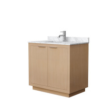 Wyndham  WCF282836SLSCMUNSMXX Maroni 36 Inch Single Bathroom Vanity in Light Straw, White Carrara Marble Countertop, Undermount Square Sink